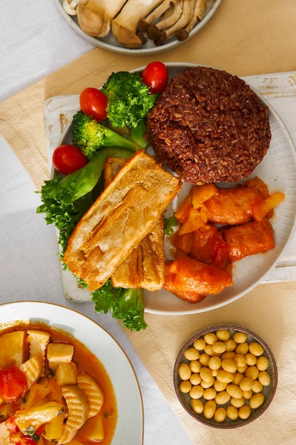 Free photo top view veggie dish still life