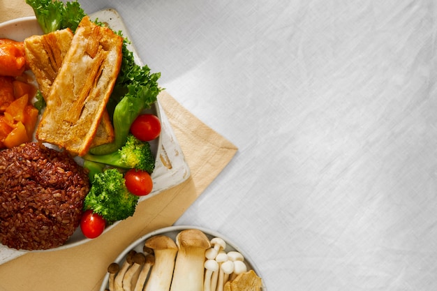 Top view veggie dish still life