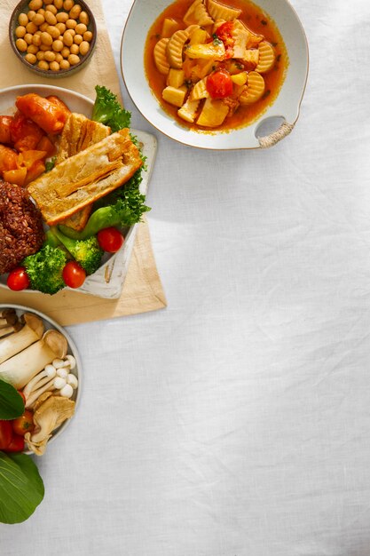 Top view veggie dish still life