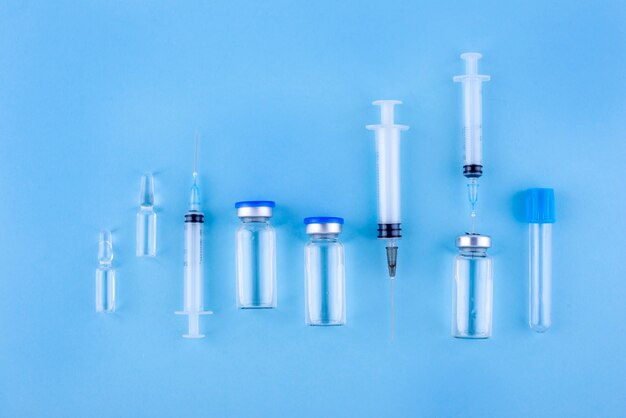 Top view vials and syringes arrangement