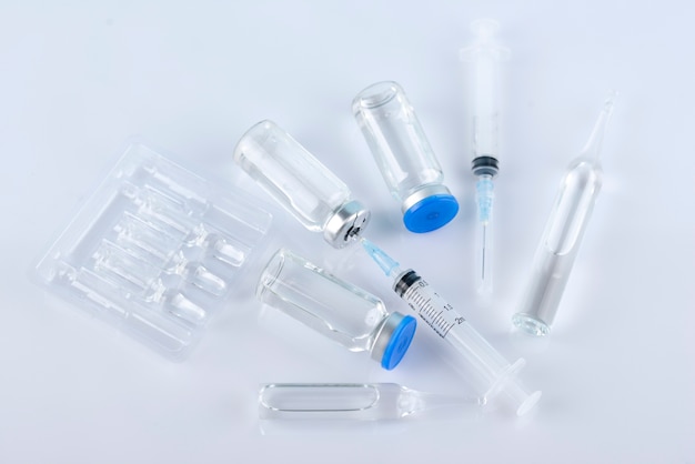 Top view vials and syringes arrangement
