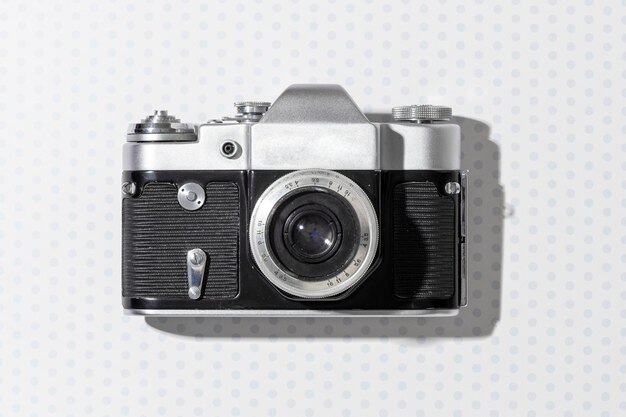 Top view vintage camera composition