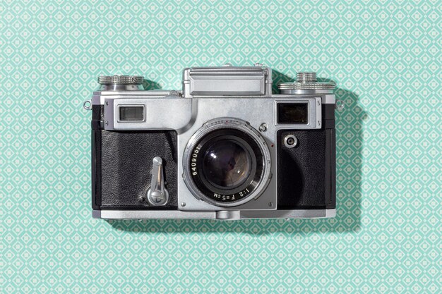 Top view vintage camera composition