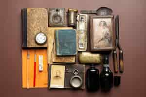 Free photo top view vintage objects arrangement