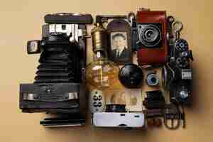 Free photo top view vintage objects still life