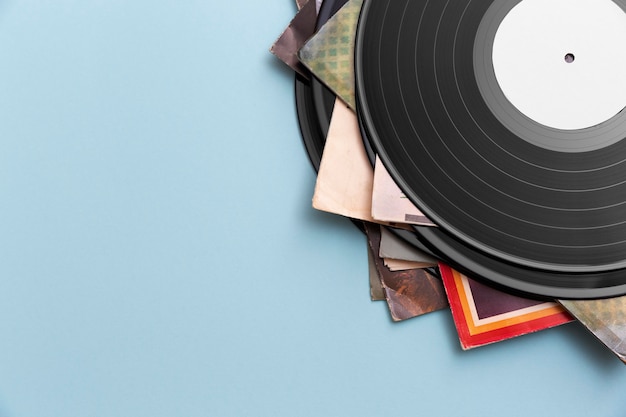 Top view vinyl record arrangement