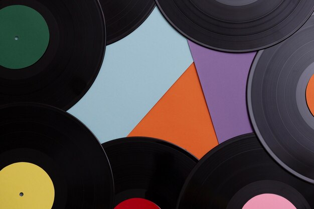 Top view vinyl record arrangement