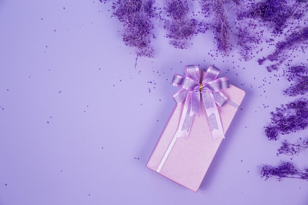 Top view violet gift box