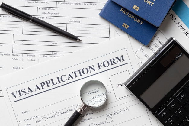 Top view visa application arrangement