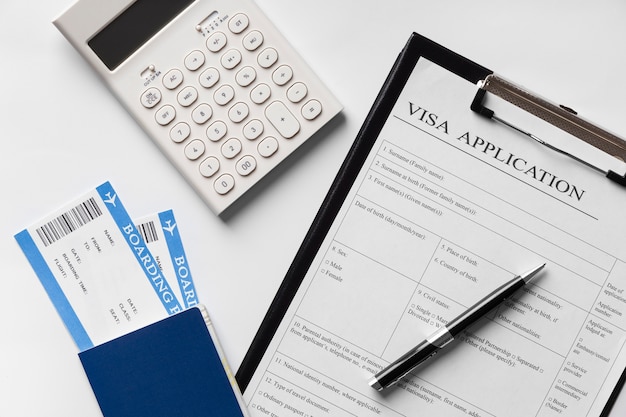 Top view visa application arrangement