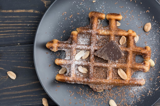 Top view waffle on plate