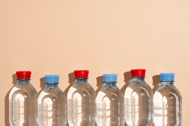 Top view over water plastic bottles