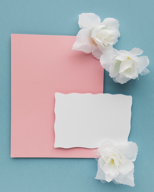 Top view wedding card with flowers