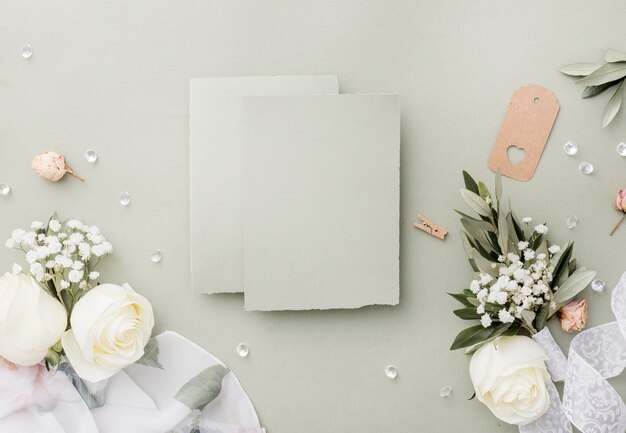 Top view wedding decorations on table