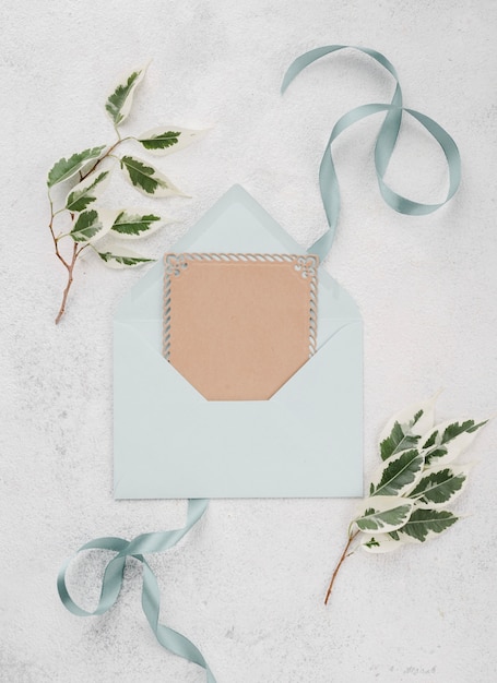 Top view wedding invitation envelope