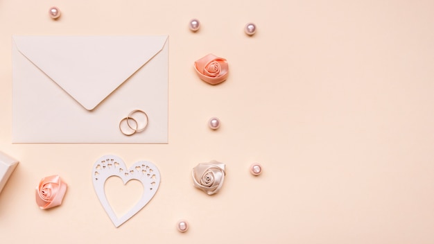 Top view wedding invitation on the table