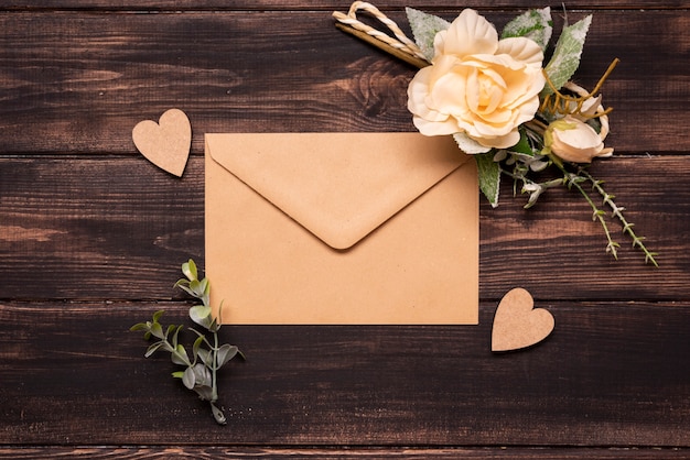 Top view wedding invitation on the table