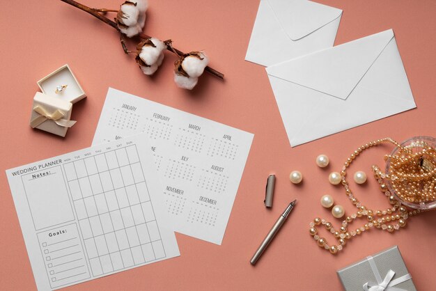 top view wedding planning resources arrangement