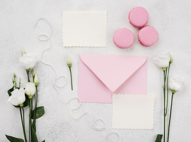 Free photo top view wedding stationery concept