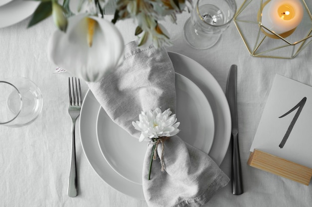 Free photo top view wedding table arrangement