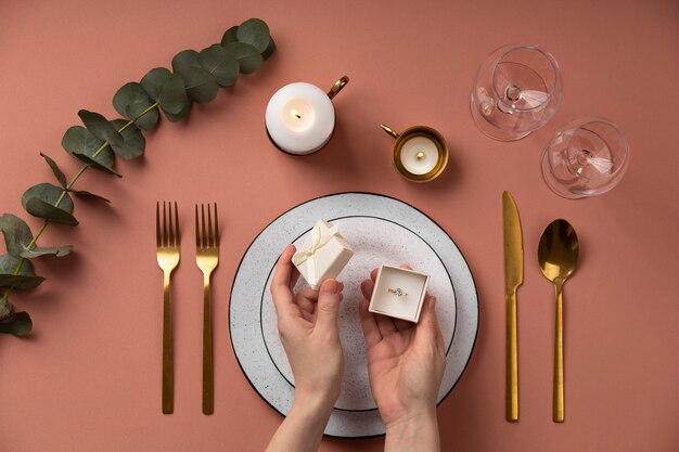 Top view wedding table arrangement