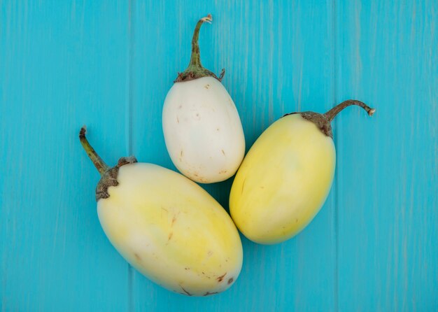 Free photo top view white eggplant on turquoise background