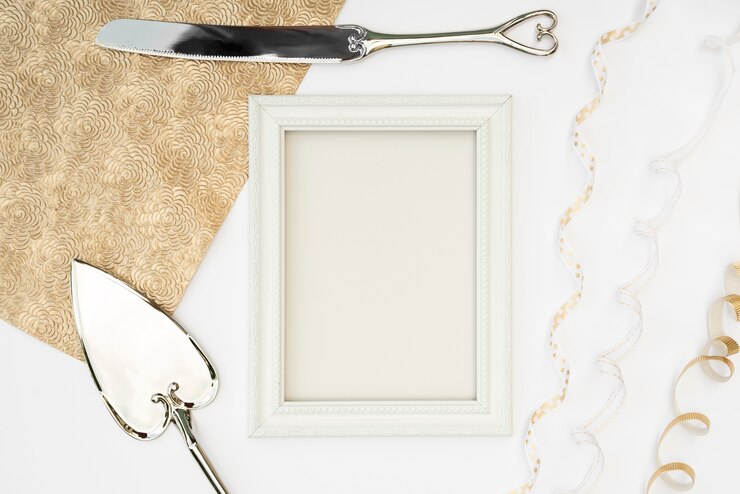 Free Photo top view white frame with cutlery