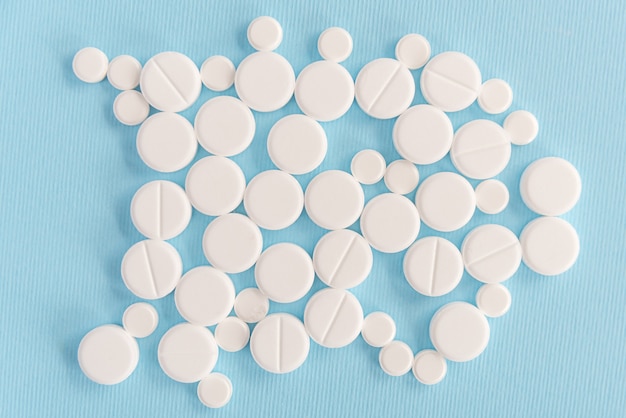 Top view of white medical tablets