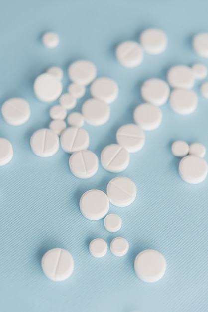 Top view of white medical tablets