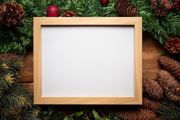 Top view whiteboard with christmas decoration