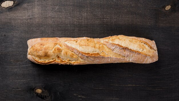 Top view whole baguette french bread