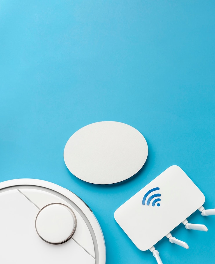 無料Photo 掃除機とコピースペースを備えたwi-fiルーターの上面図