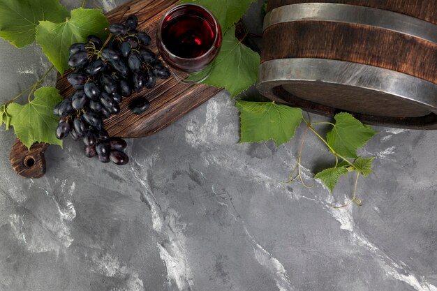 Top view wine barrel on marble background