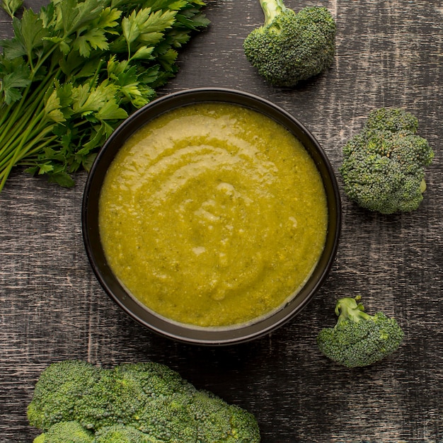 Top view of winter broccoli soup