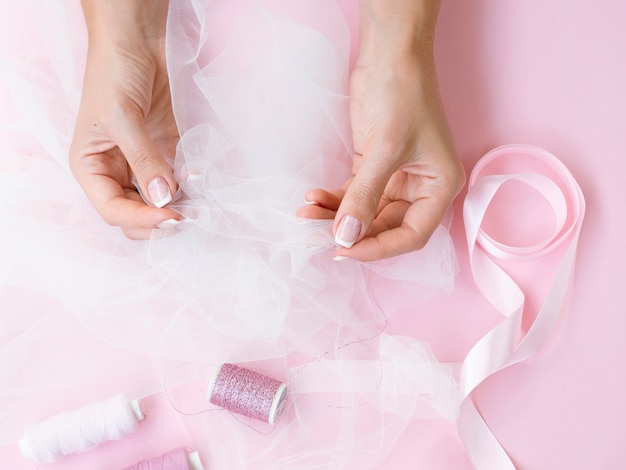 Free photo top view of woman making decorations