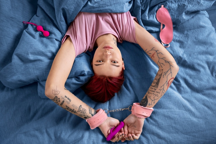 Free Photo top view woman wearing handcuffs