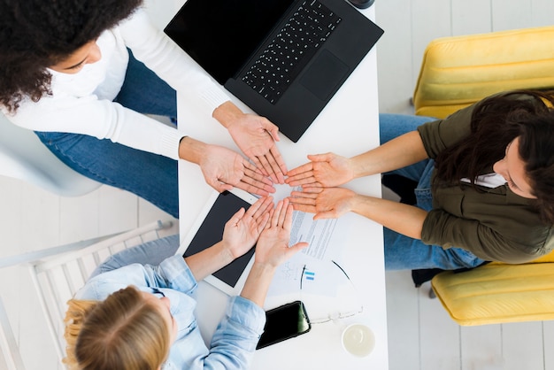 Top view womens analyzing hands