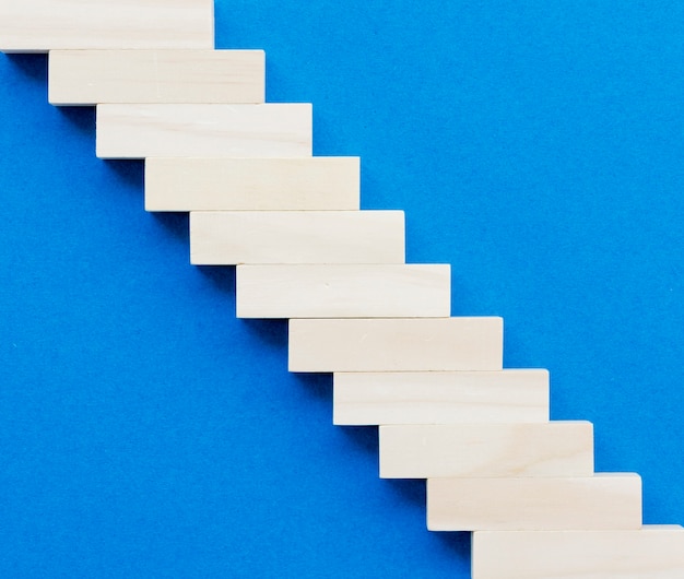 Top view of wooden block making stairs