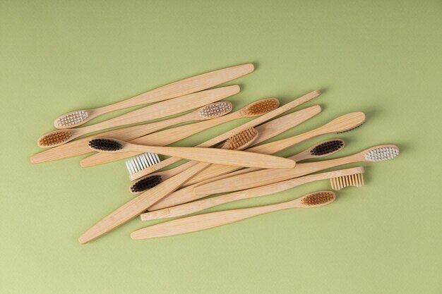 Top view wooden brushes arrangement