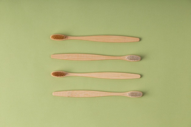 Top view wooden brushes assortment