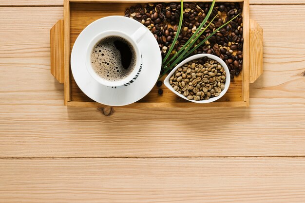 Free photo top view of wooden coffee tray