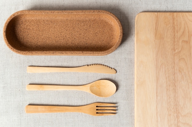 Top view wooden cutlery arrangement