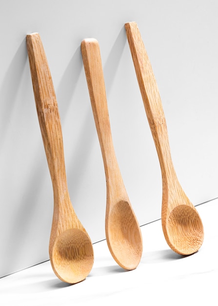 Top view wooden kitchenware pack