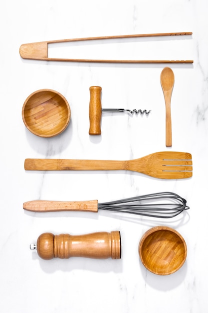 Top view wooden kitchenware