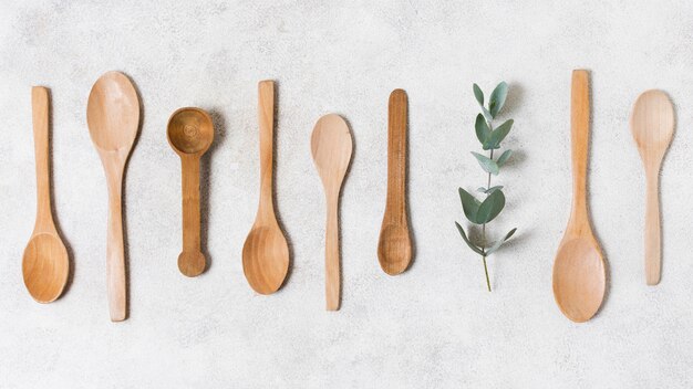 Top view wooden spoons collection