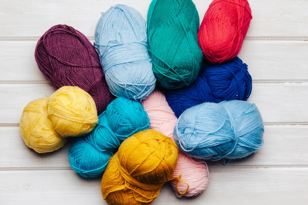 Top view of wool balls in different colors
