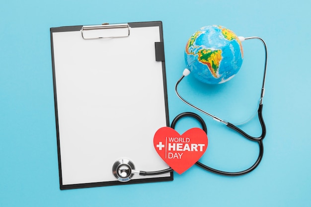 Top view world heart day concept with stethoscope