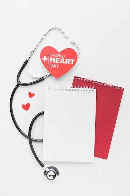 Top view world heart day concept with stethoscope