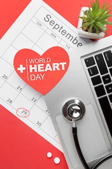 Top view world heart day concept with stethoscope