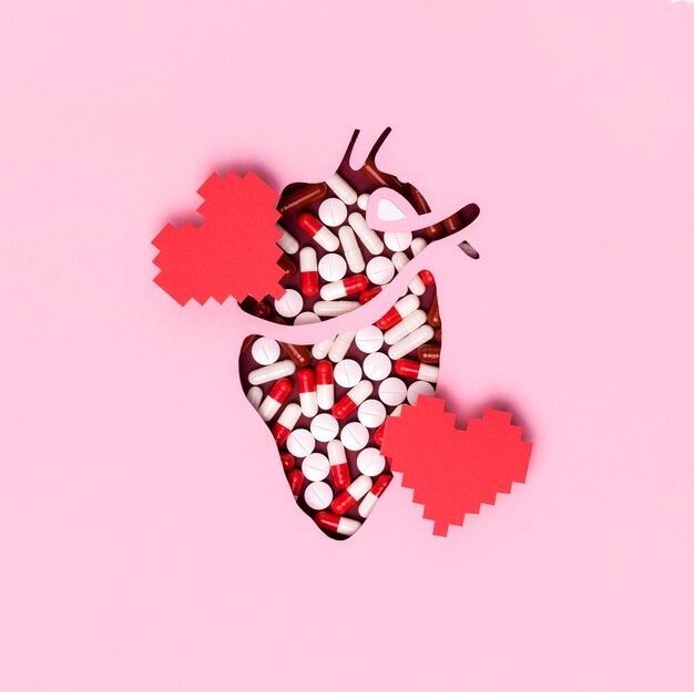 Top view world heart day with pills